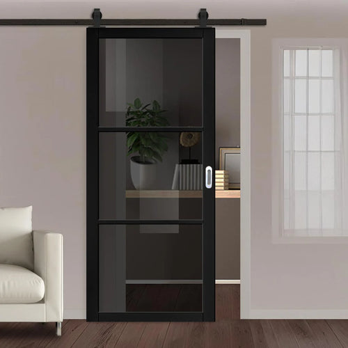 Camden-top-mounted-black-track-single-sliding-door-tinted-glass-prefinished