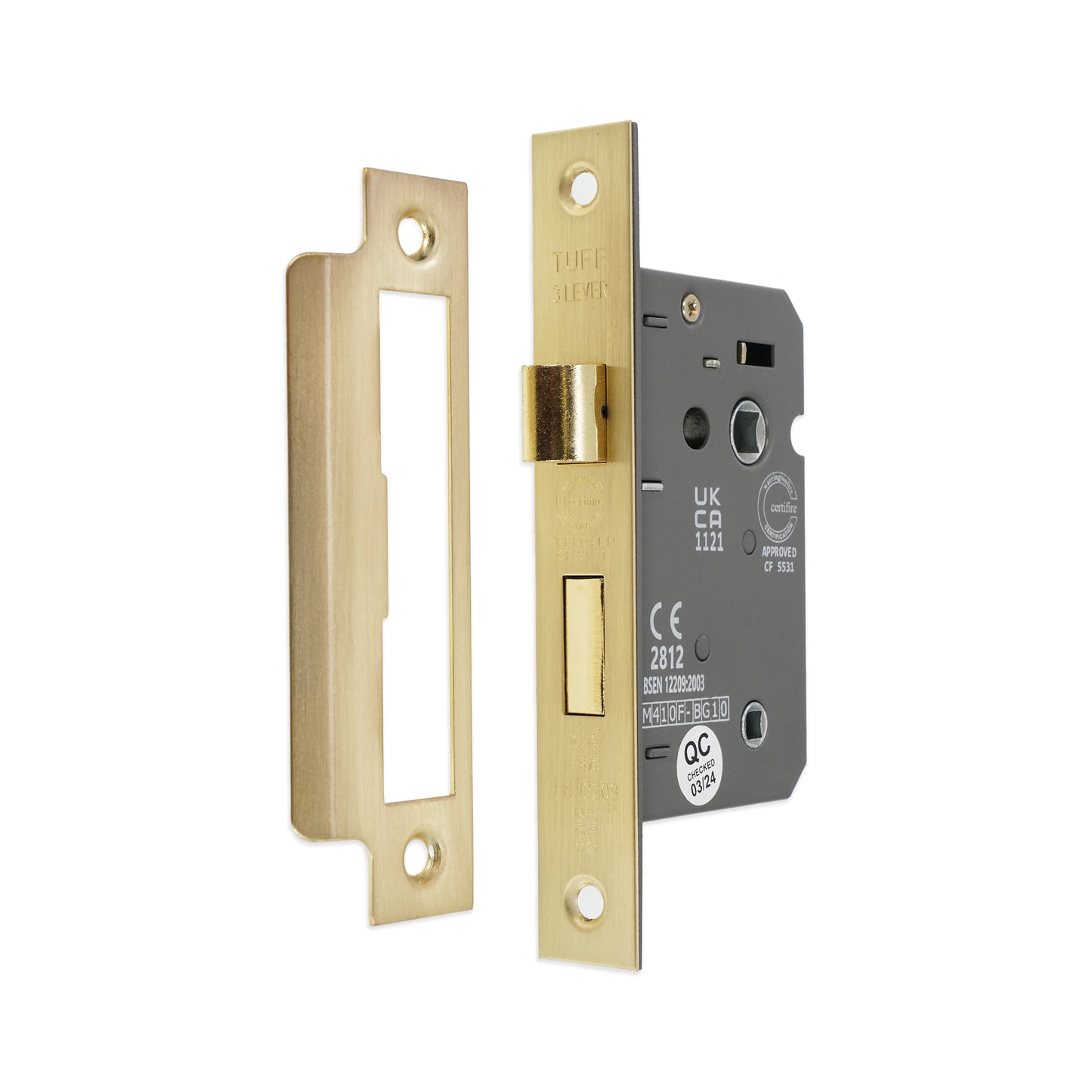 2.5" CE 3 Lever Bathroom Lock FD60 - Satin Brass