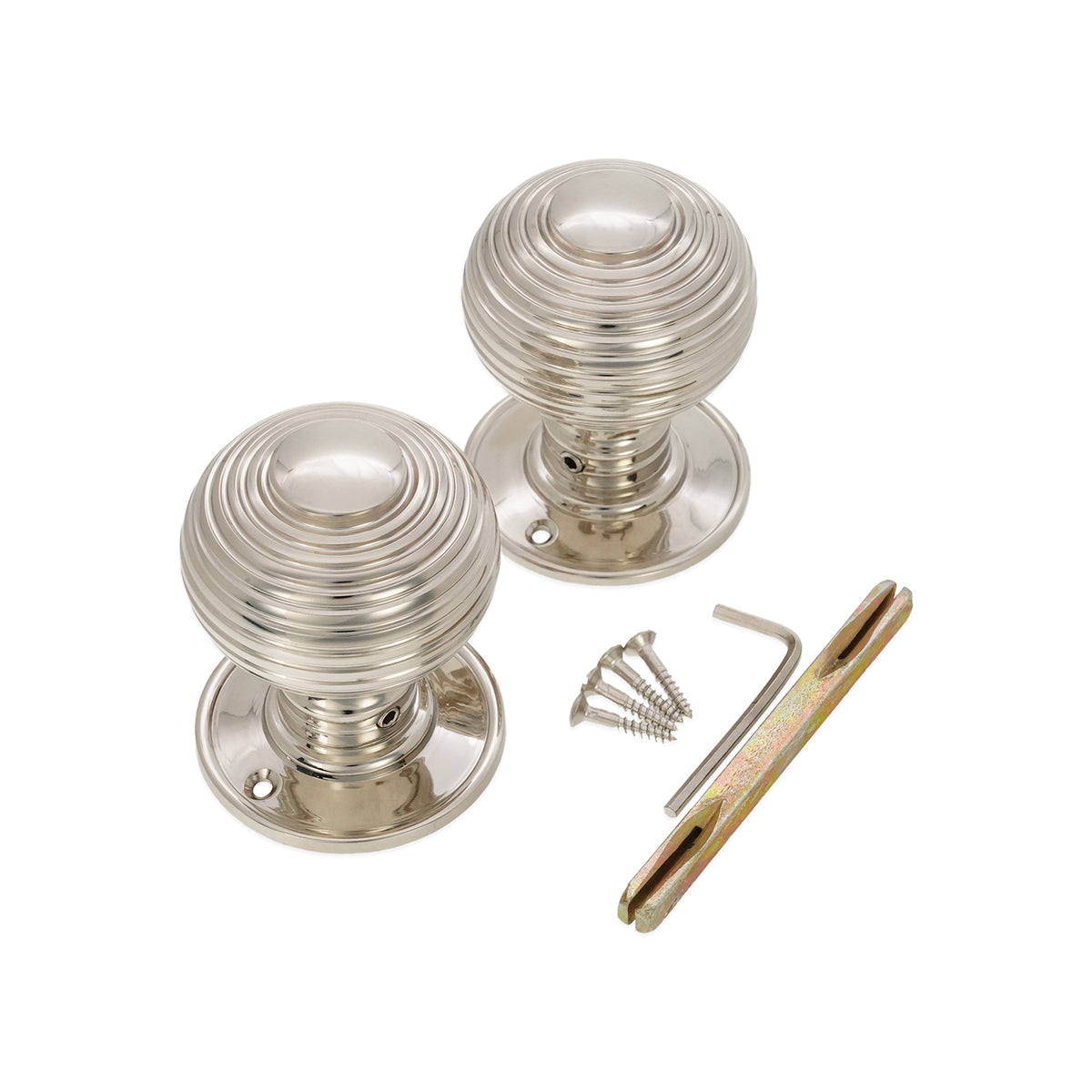 Beehive Large 60mm Mortice Door Knob Polished Nickel