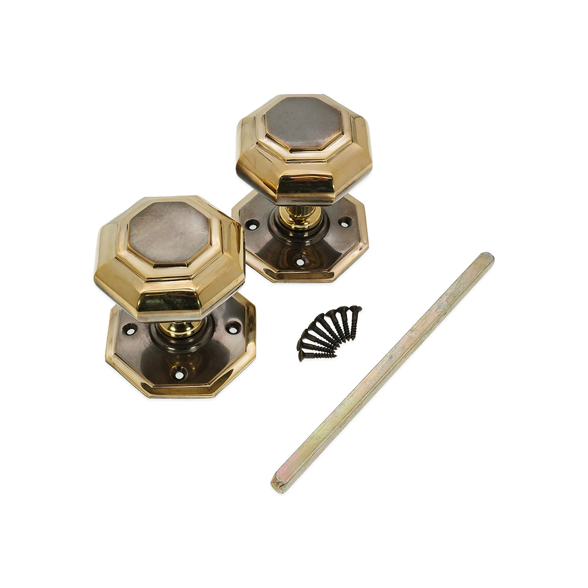 Octagonal Mortice Door Knob Aged Brass