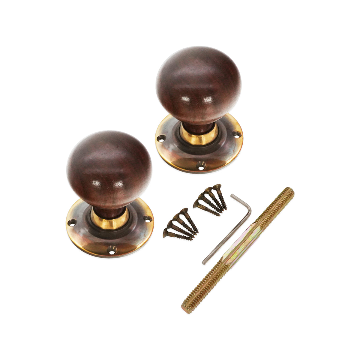 Rosewood Bun Rim/Mortice Door Knob Aged Brass