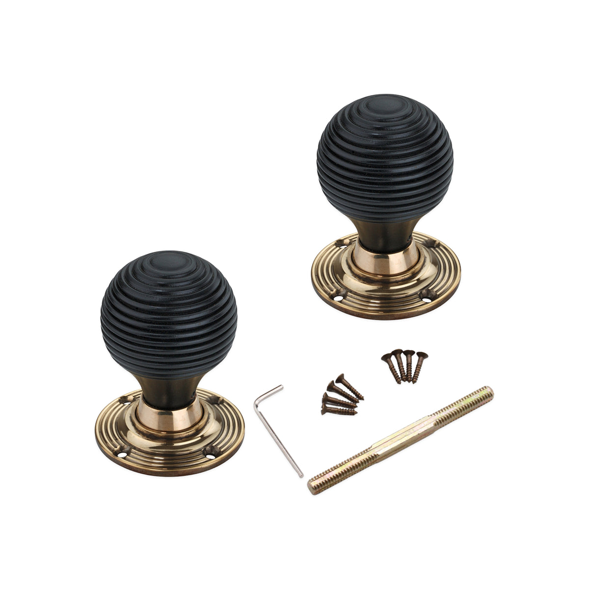 Ebonised Beehive Rim/Mortice Door Knob Aged Brass