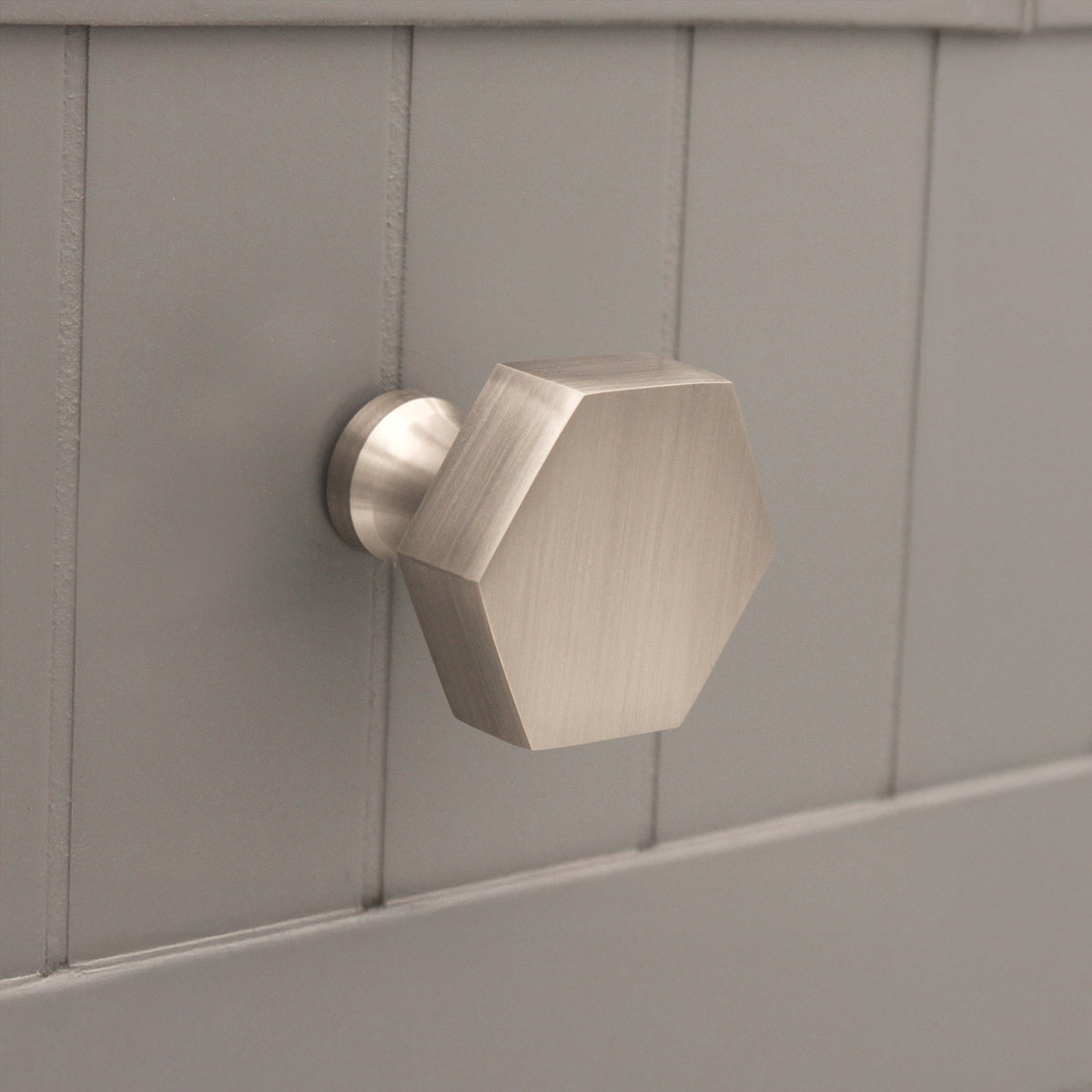 Hexagonal Cupboard Knob Satin Silver