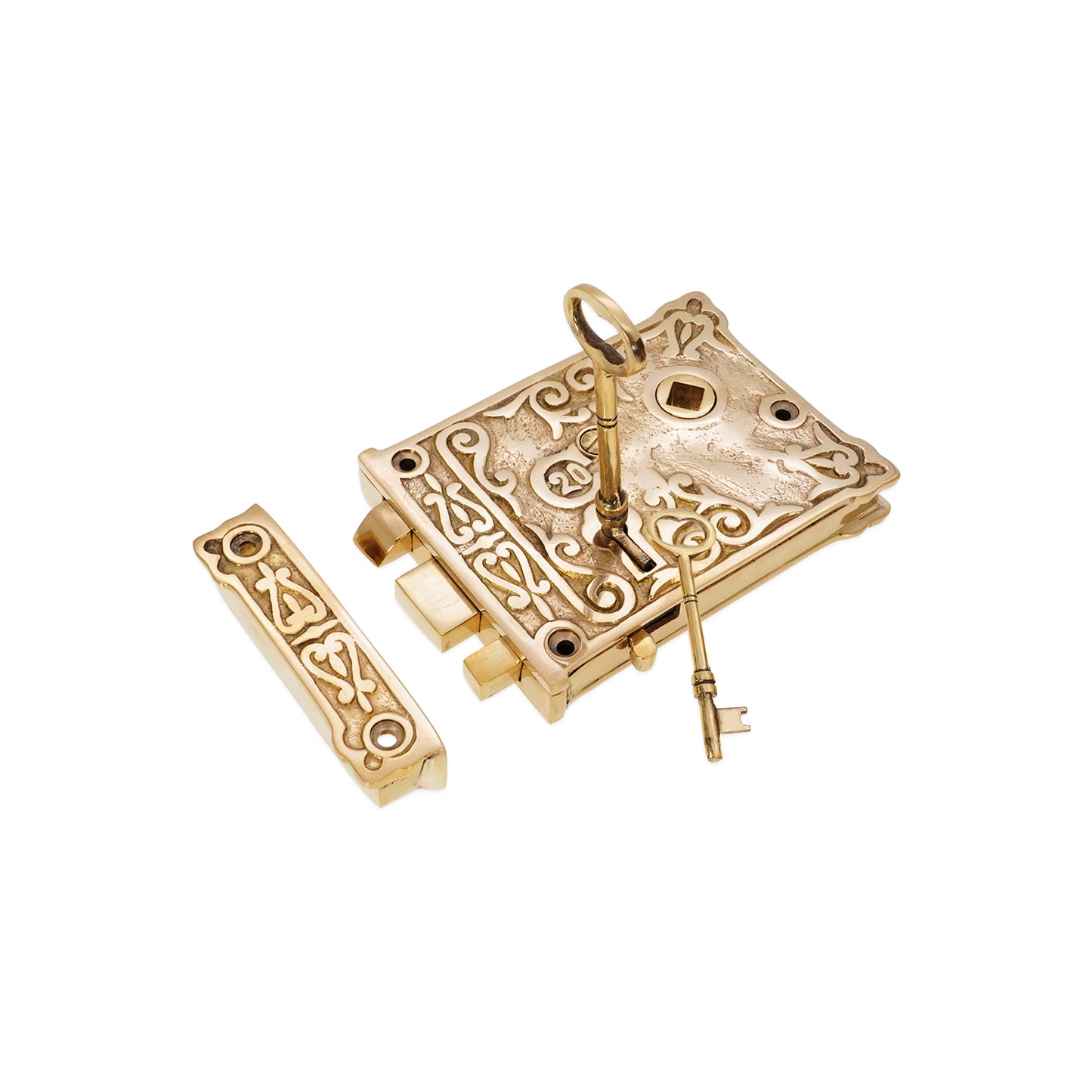 Floral Rim Lock Polished Brass