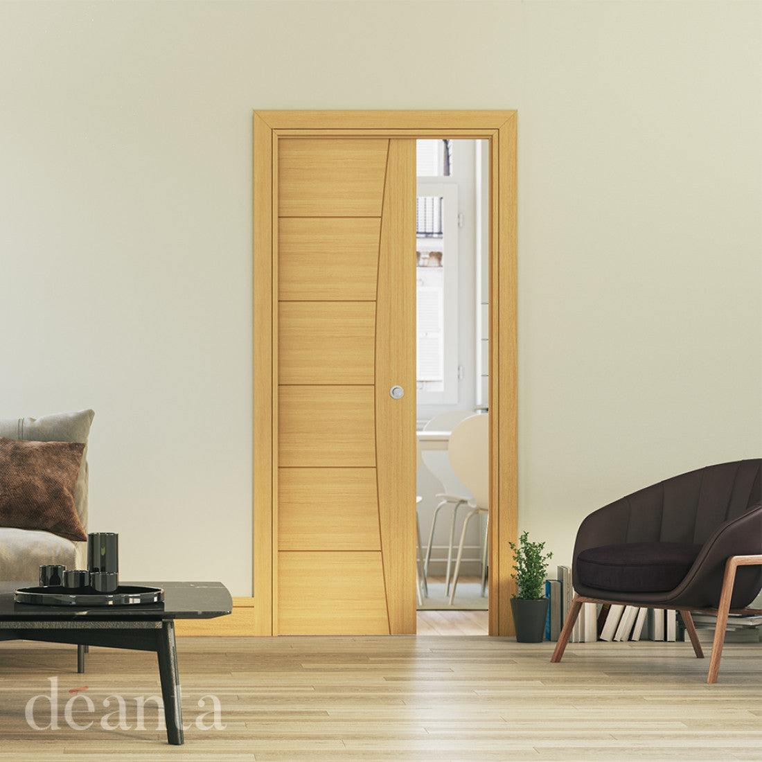 Single Oak Pocket Door Kit 125mm