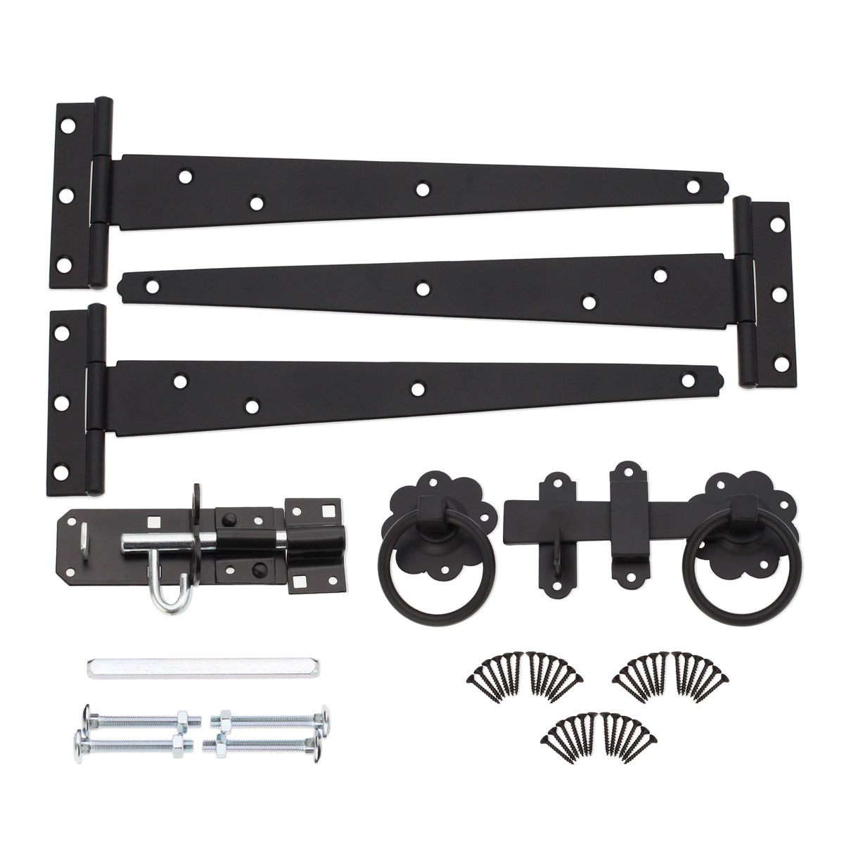 10" 250mm Plain Ring Gate Ironmongery Kit Black