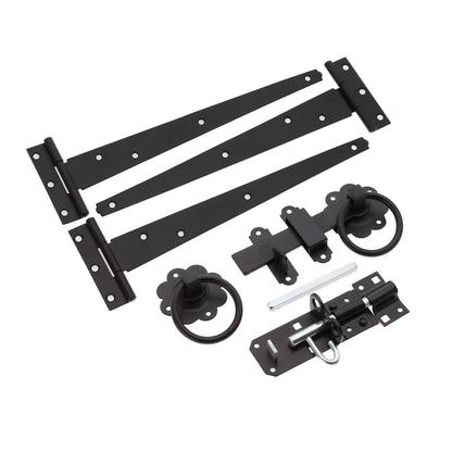 10" 250mm Plain Ring Gate Ironmongery Kit Black