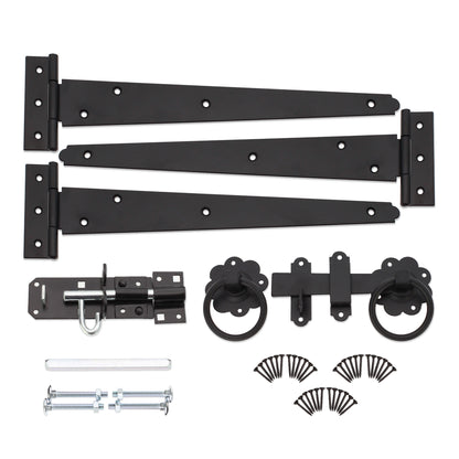 12" 300mm Plain Ring Gate Ironmongery Kit Black