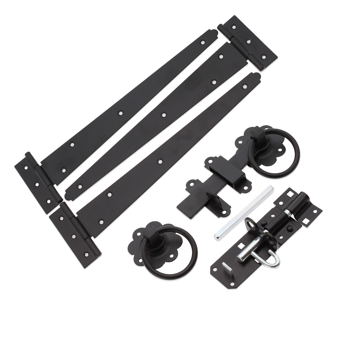 12" 300mm Plain Ring Gate Ironmongery Kit Black