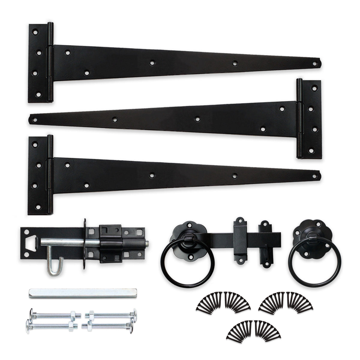 18" 450mm Plain Ring Gate Ironmongery Kit Black