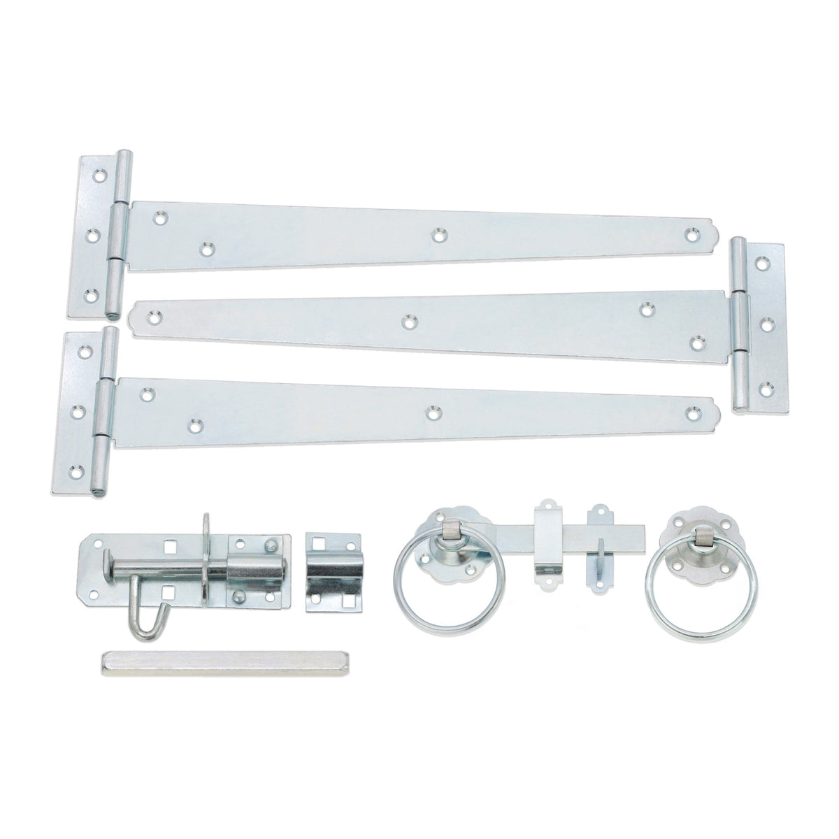 12" 300mm Plain Ring Gate Ironmongery Kit Zinc