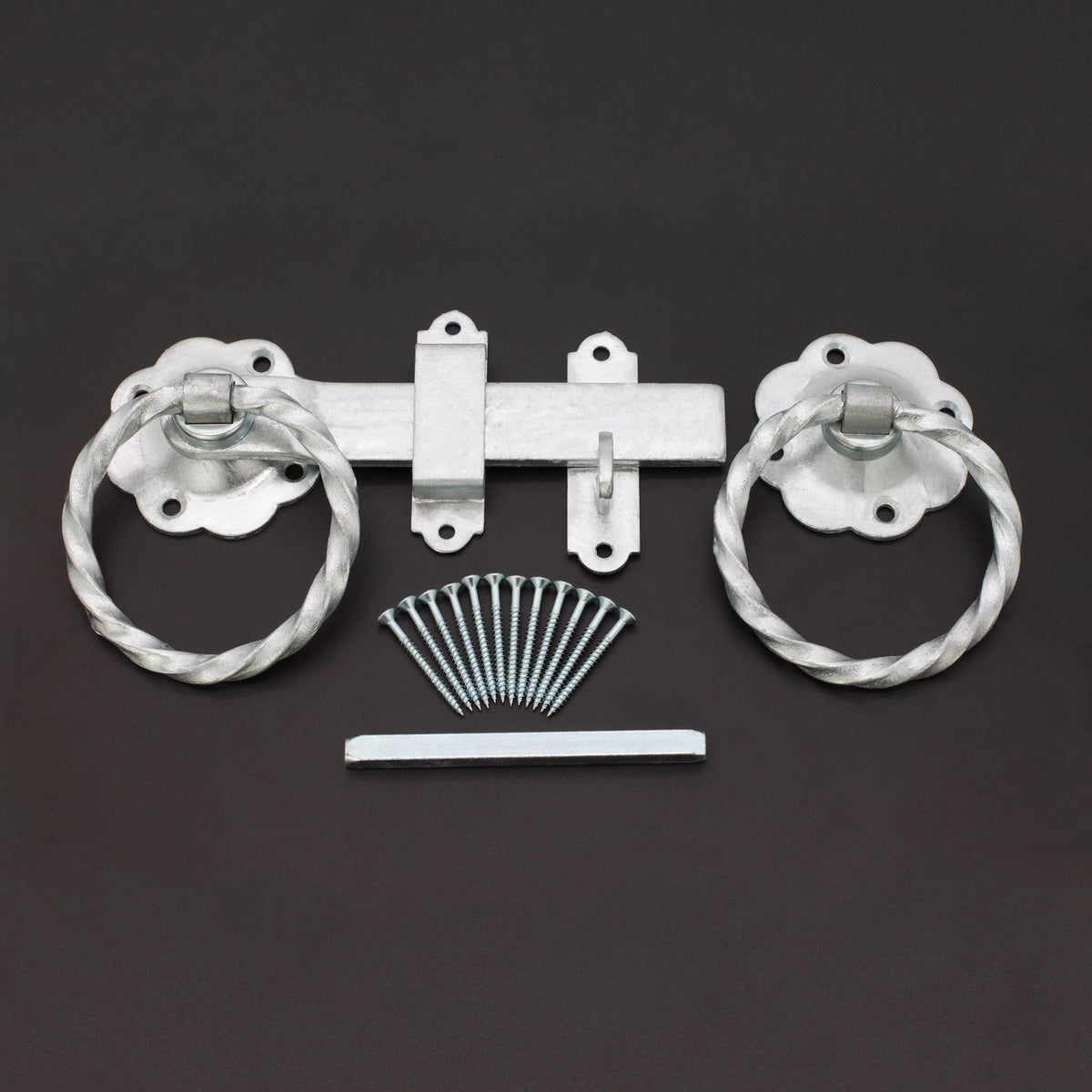 12" 300mm Twist Ring Gate Ironmongery Kit Zinc