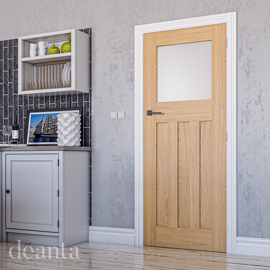 Cambridge Unfinished Oak Obscure Glaze Internal Door