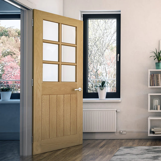 Ely Prefinished Oak Bevelled Glaze 6 Lite FSC Internal Door