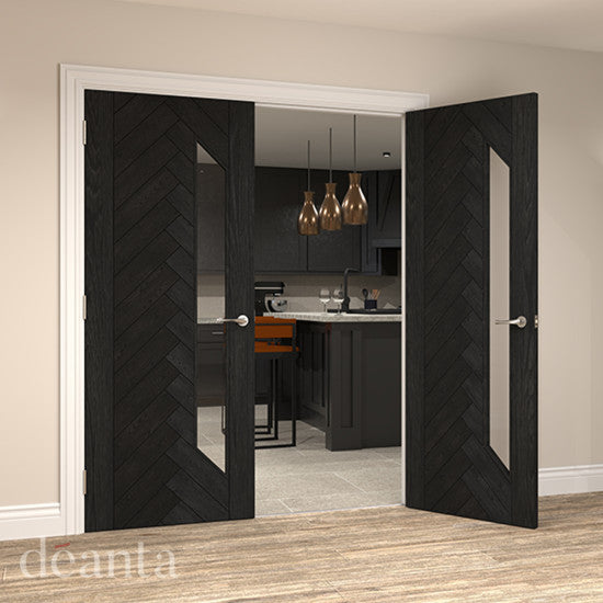 Fontaine Brushed Black Oak Glazed Door