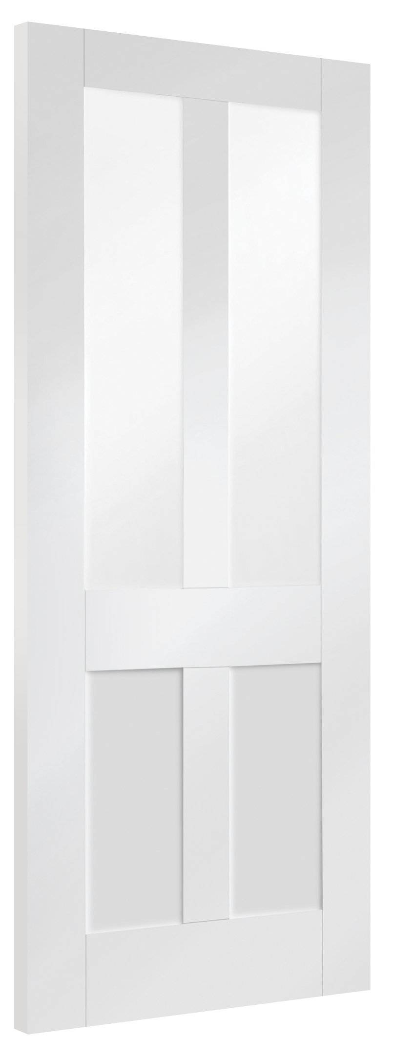 White interior door with glass panels on a white background
