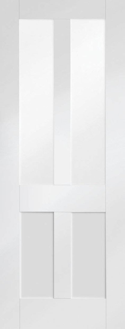 White door with a minimalist design featuring two horizontal panels.