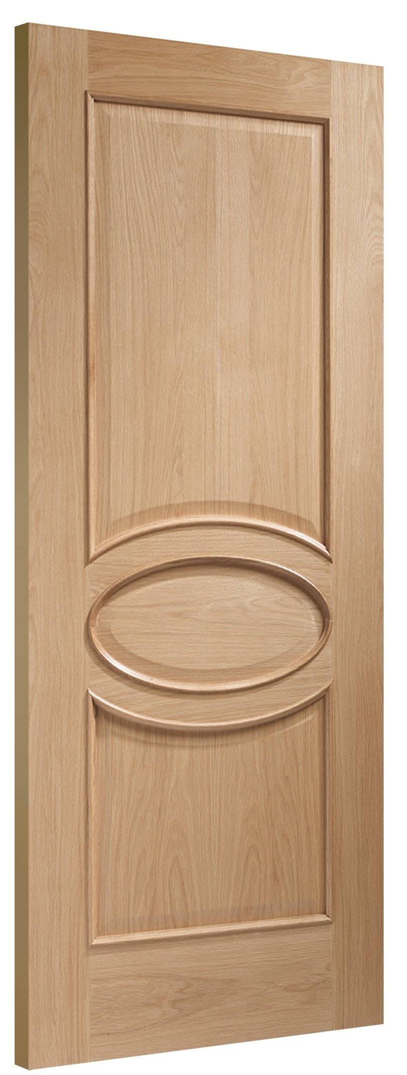 Wooden door with a circular design on a white background