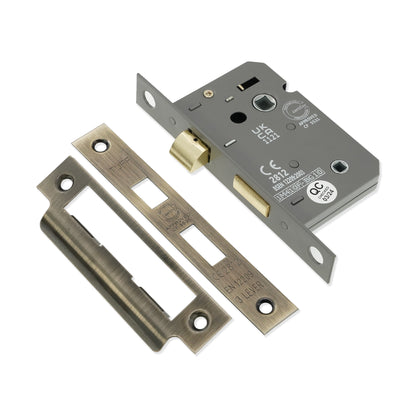 2.5" CE 3 Lever Bathroom Lock FD60 - Antique Brass
