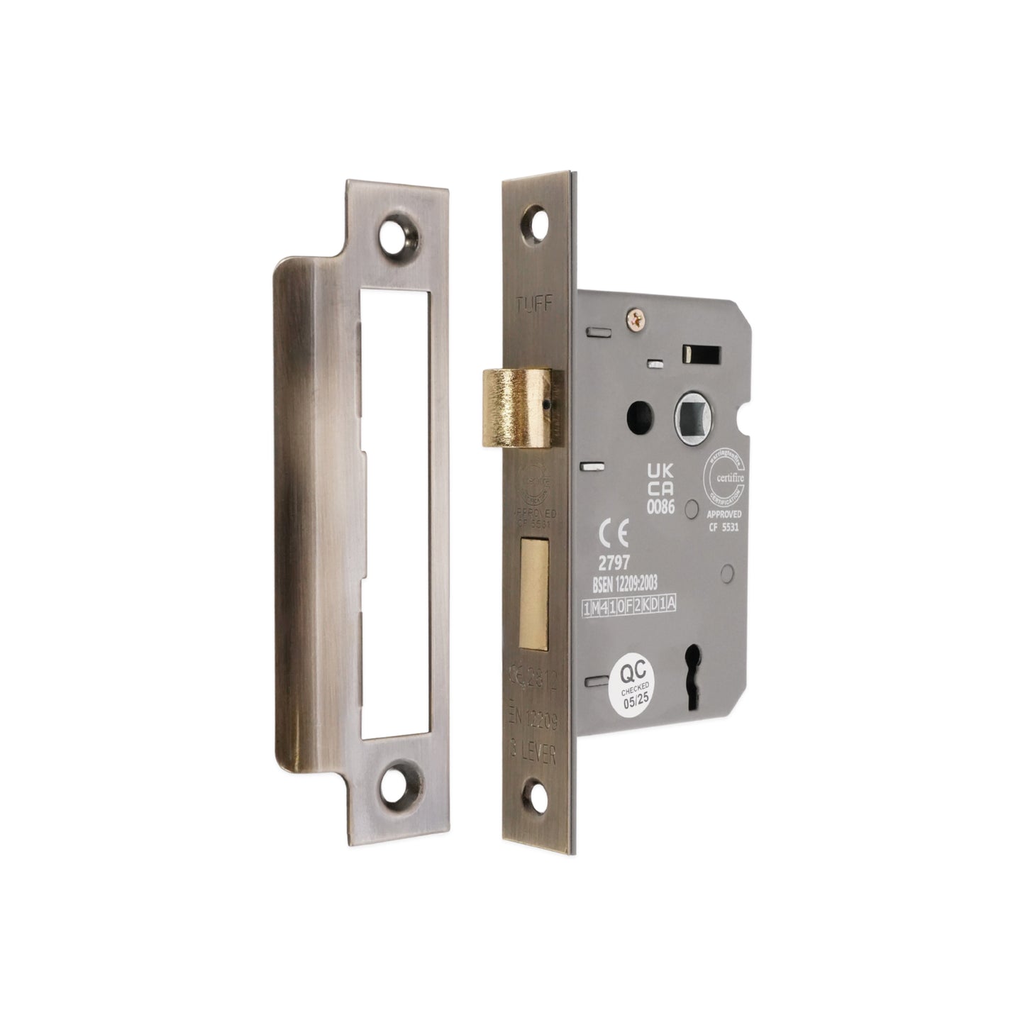 2.5" CE 3 Lever Mortice Sash Lock FD60 - Aged Brass