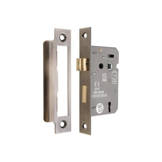 2.5" CE 3 Lever Mortice Sash Lock FD60 - Aged Brass