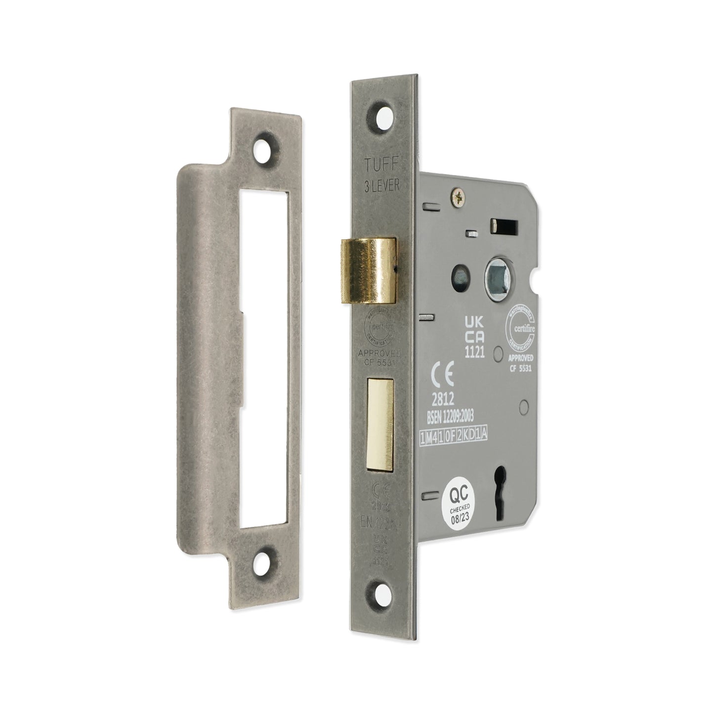 2.5" CE 3 Lever Mortice Sash Lock FD60 - Pewter