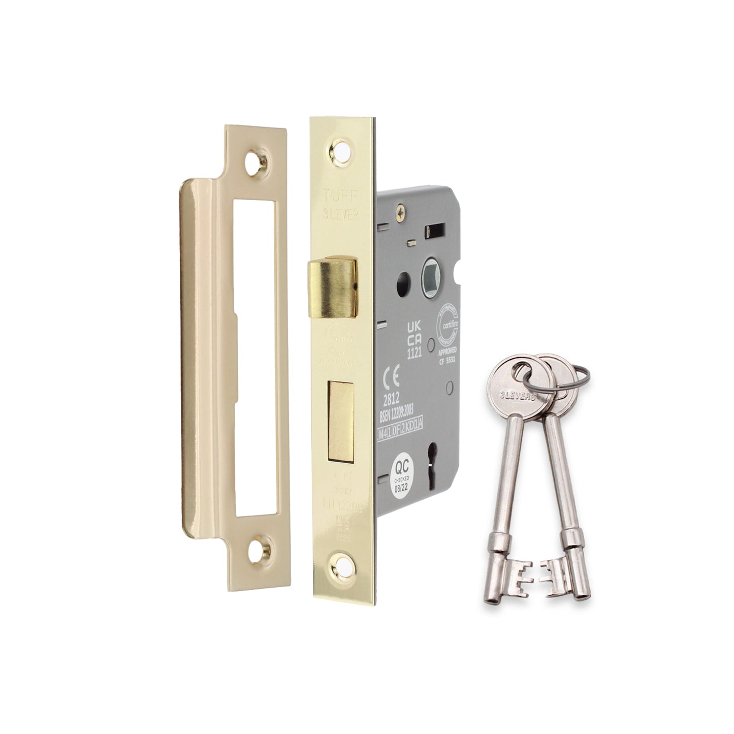 3" CE 3 Lever Mortice Sash Lock FD60 - Electro Brass