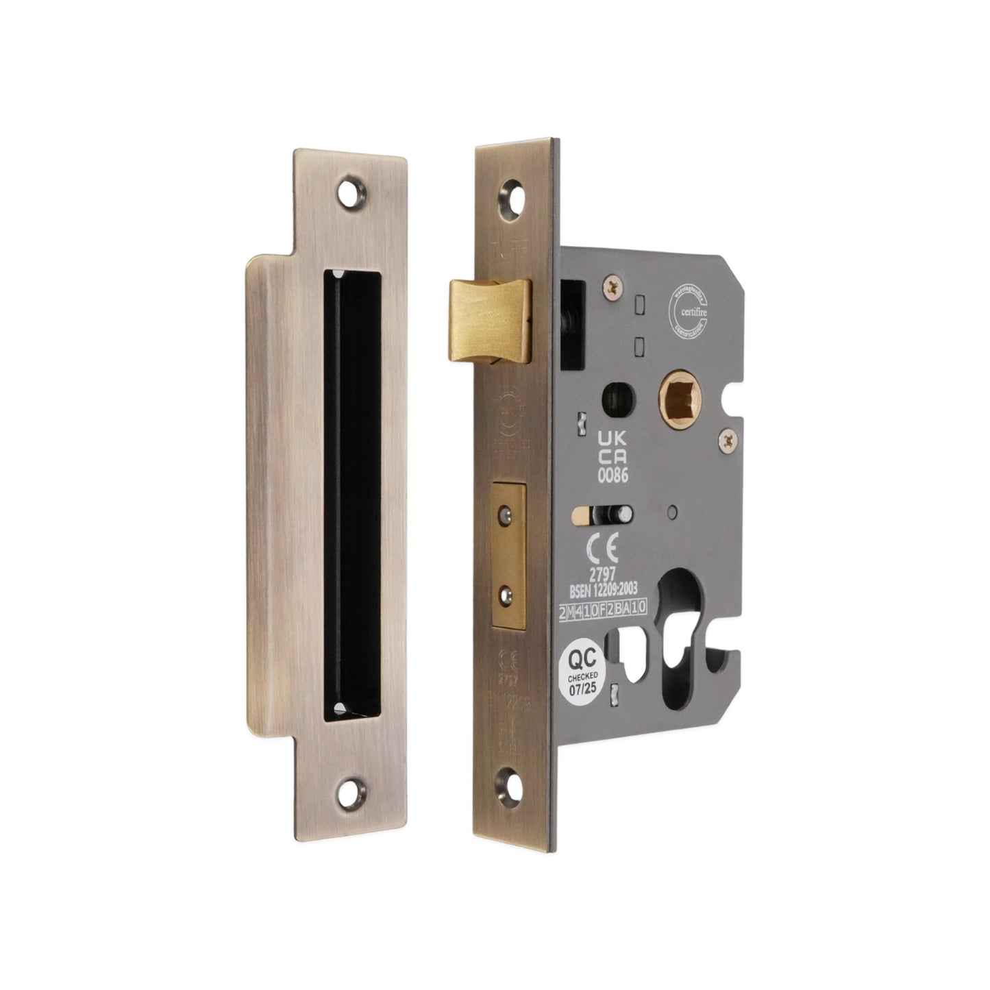 2.5" CE Euro Profile Mortice Sash Lock - Aged Brass