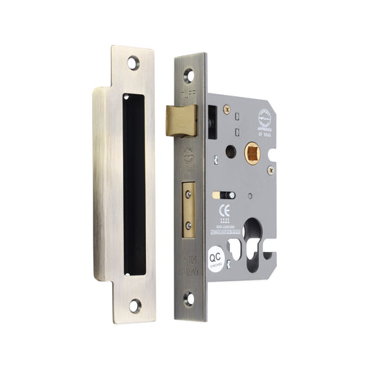 2.5" CE Euro Profile Mortice Sash Lock - Antique Brass