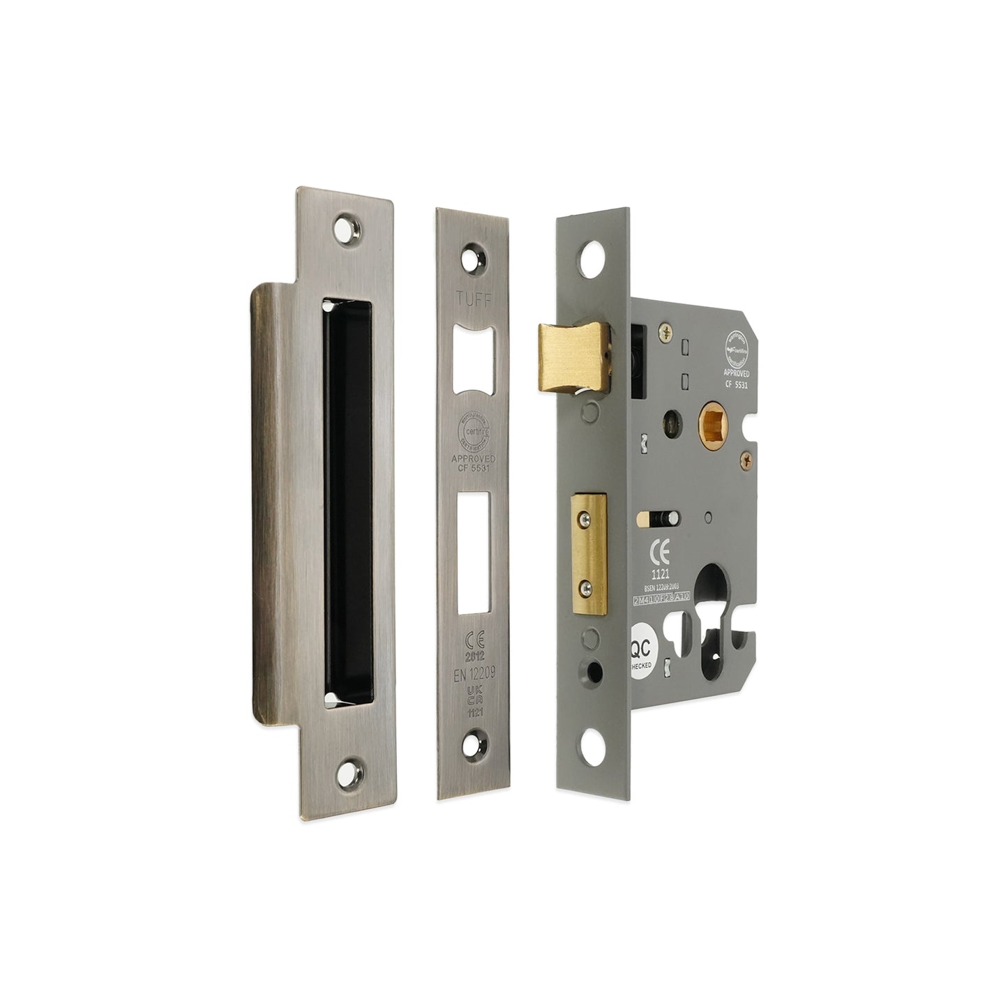 3" CE Euro Profile Mortice Sash Lock - Antique Brass