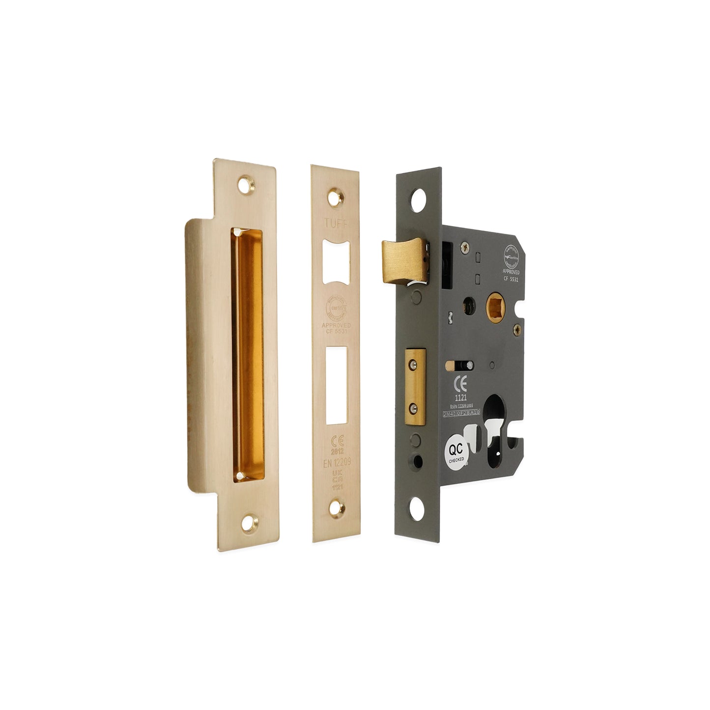 3" CE Euro Profile Mortice Sash Lock - Satin Brass