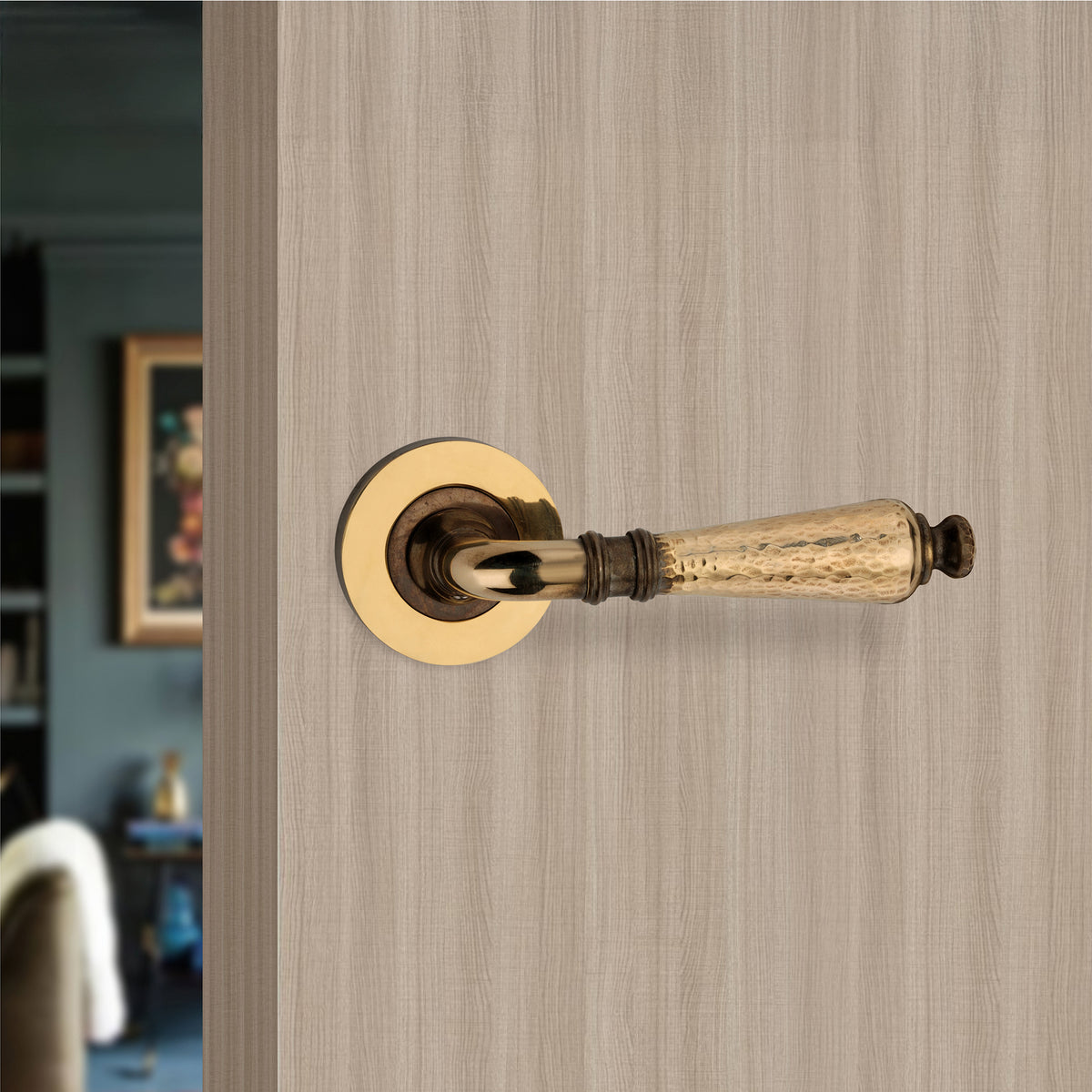 Hammered Hazel Lever on Rose Aged Brass