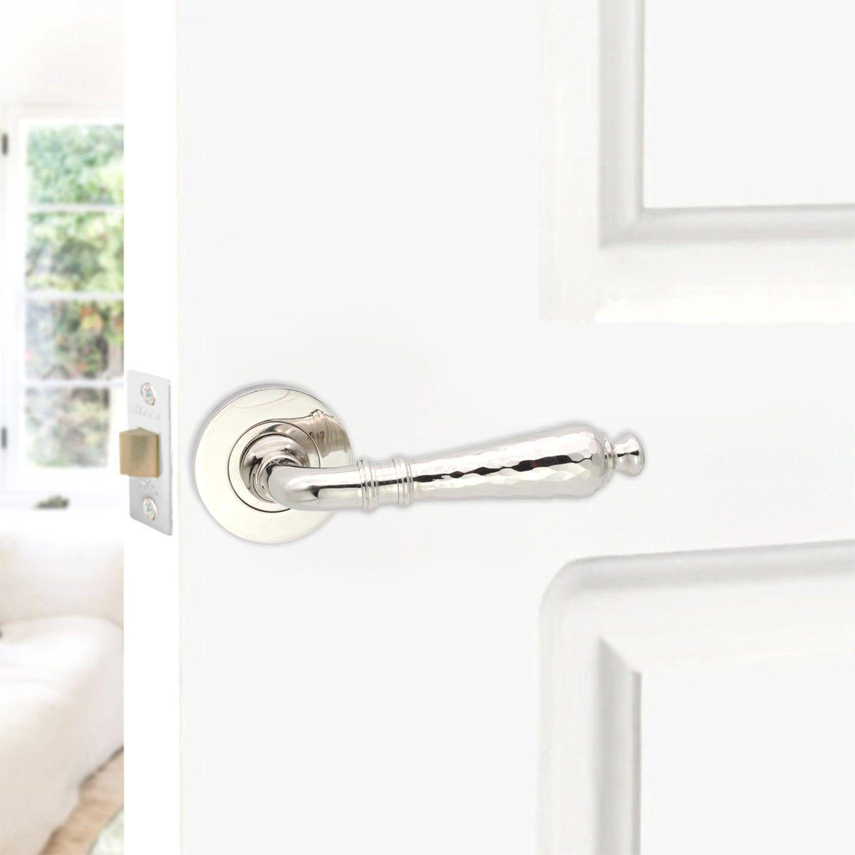 Hammered Hazel Lever on Rose Polished Nickel