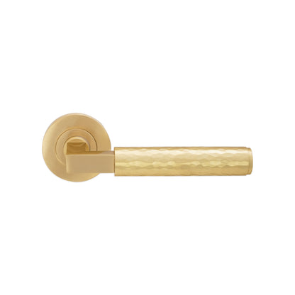 Hammered Knurlmond Lever on Rose Satin Brass