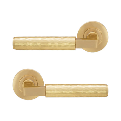 Hammered Knurlmond Lever on Rose Satin Brass