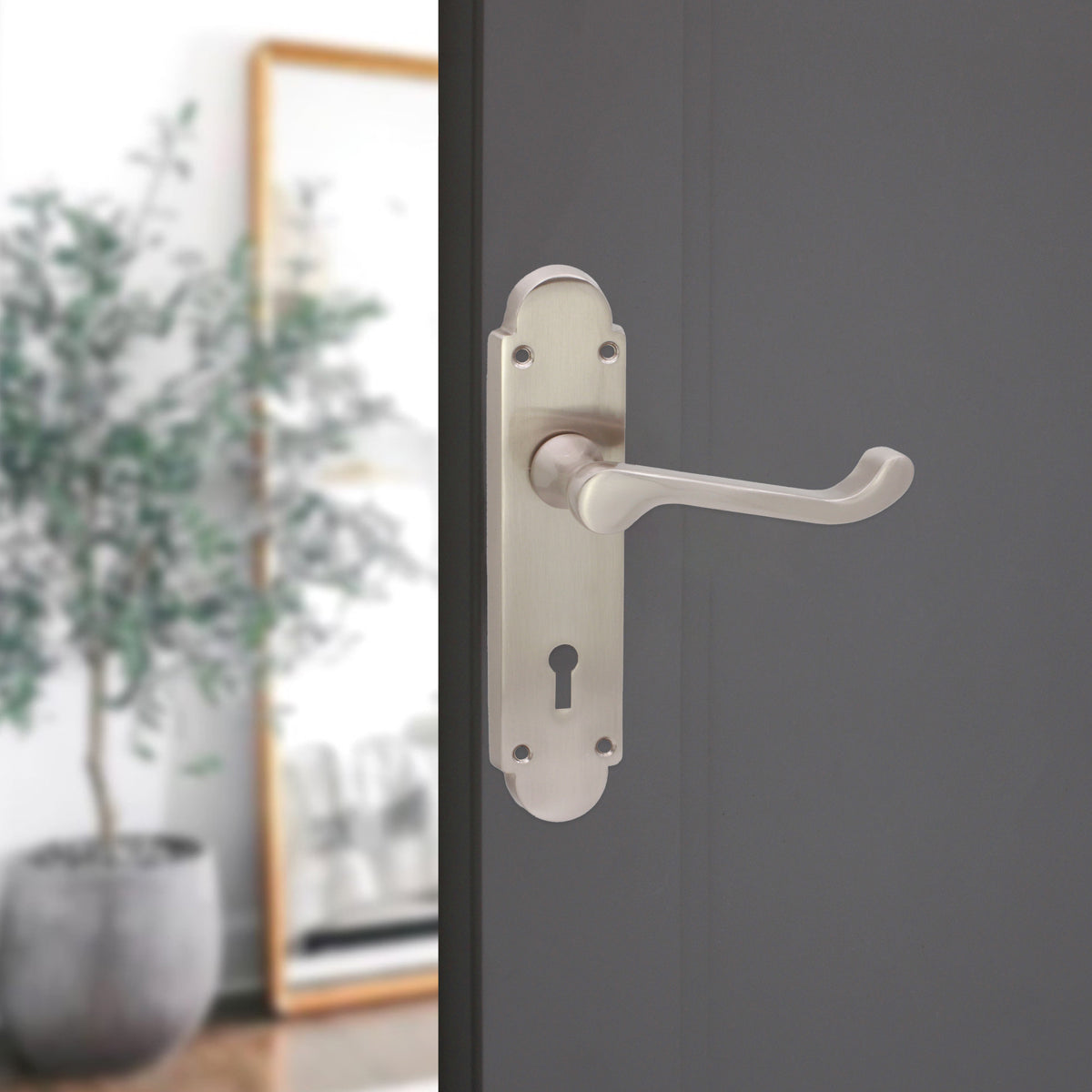 Oakley Lever on Backplate Lock Satin Nickel