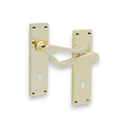 Victorian Scroll Lock Lever Handle 150mm Polished Brass