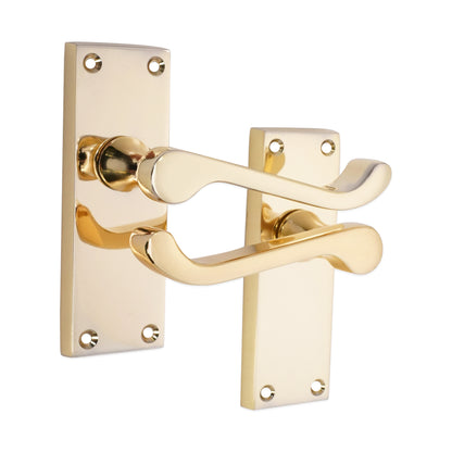 Victorian Scroll Latch Lever Handle 115mm Polished Brass