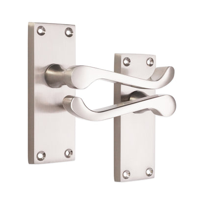 Victorian Scroll Latch Lever Handle 115mm Satin Nickel