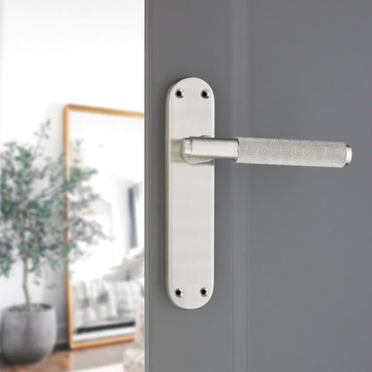 Connaught Knurled Lever on Backplate Latch Satin Nickel