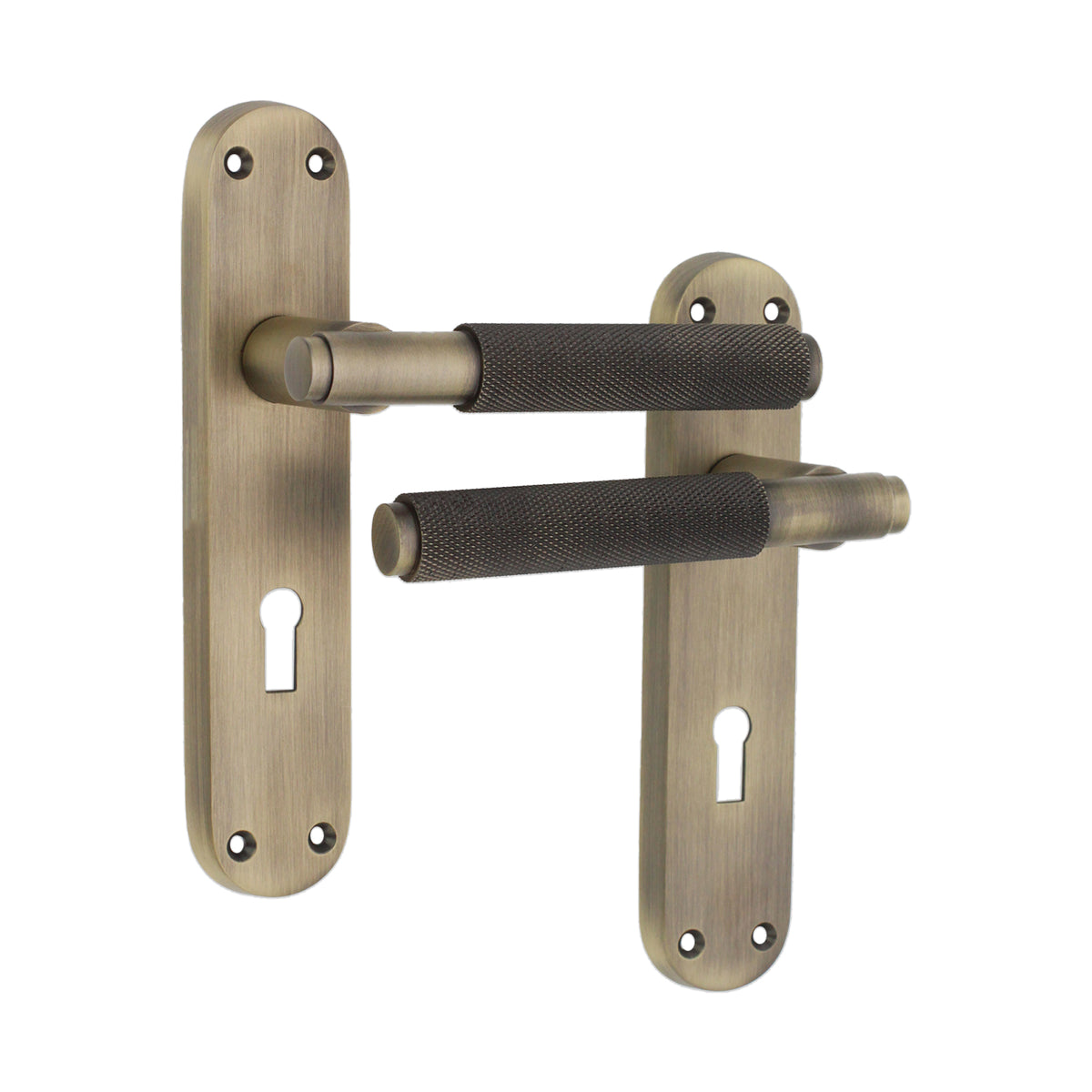 Connaught Knurled Lever on Backplate Lock Matt Antique