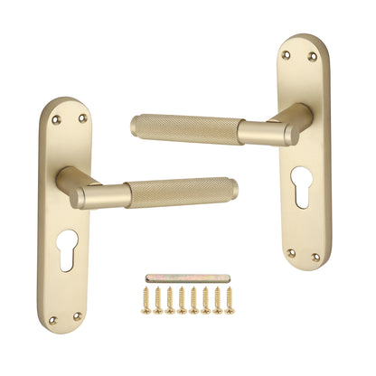 Connaught Knurled Lever on Backplate Euro Satin Brass