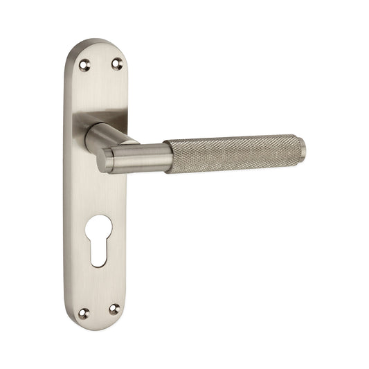 Connaught Knurled Lever on Backplate Euro Satin Nickel