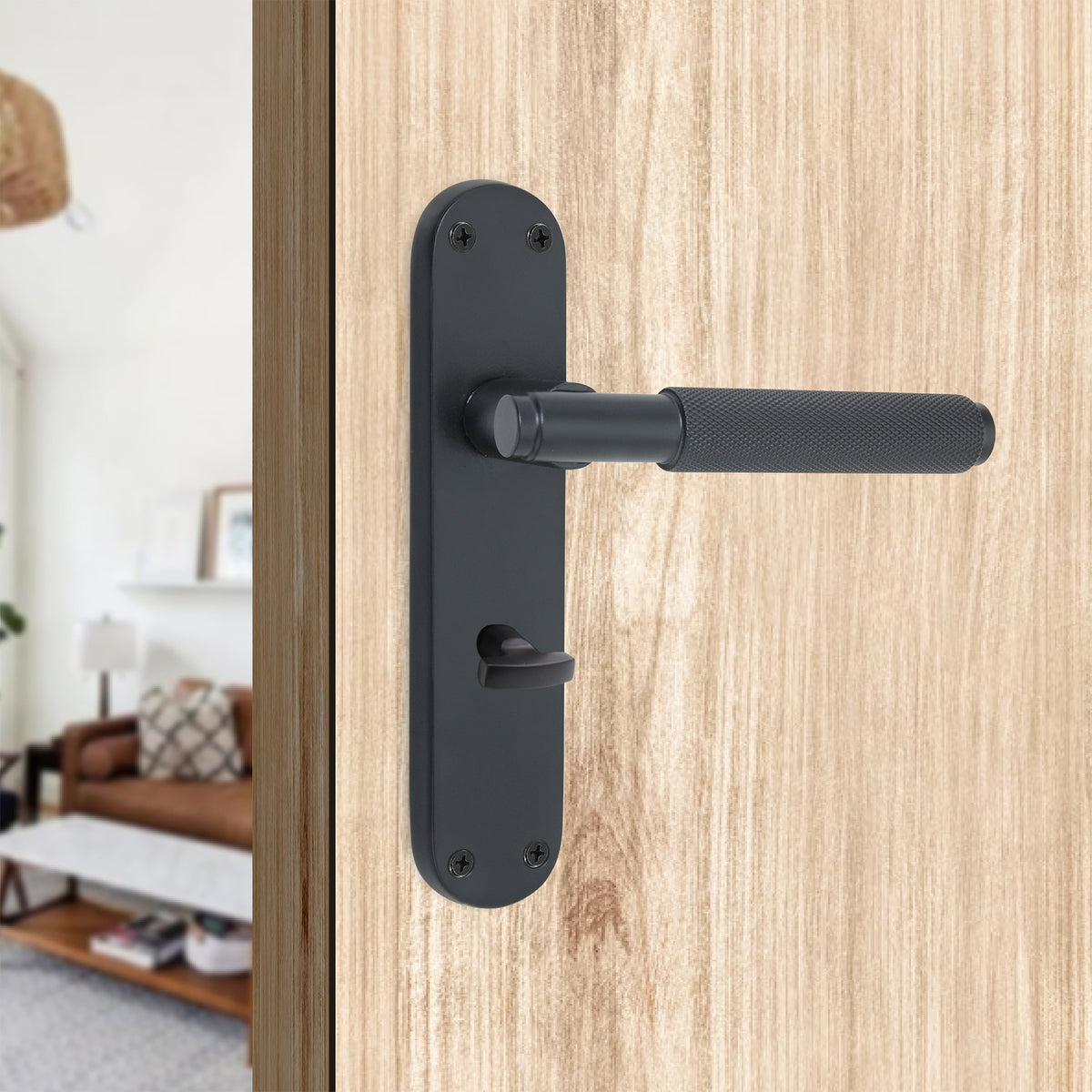 Connaught Knurled Lever on Backplate Bathroom Matt Black
