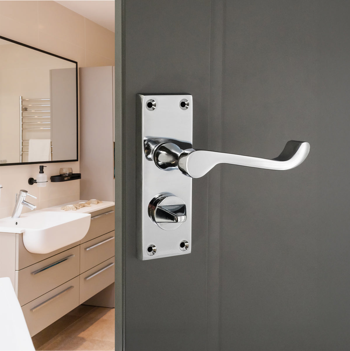 Victorian Scroll Privacy Lever Handle 115mm Polished Chrome