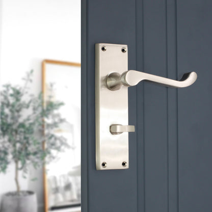 Victorian Scroll Bathroom Lever Handle 150mm Satin Nickel