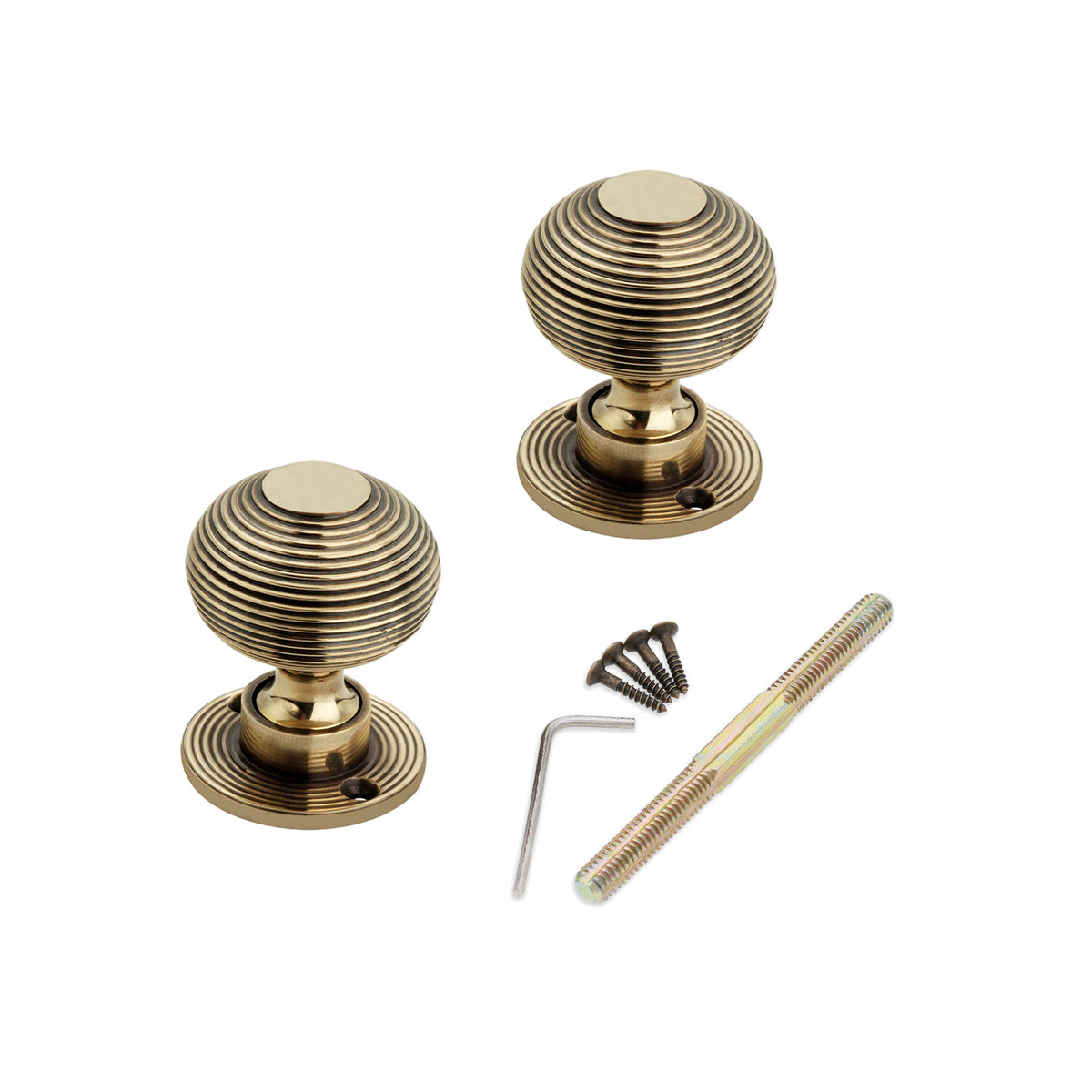 Beehive 50mm Rim/Mortice Door Knob Aged Brass