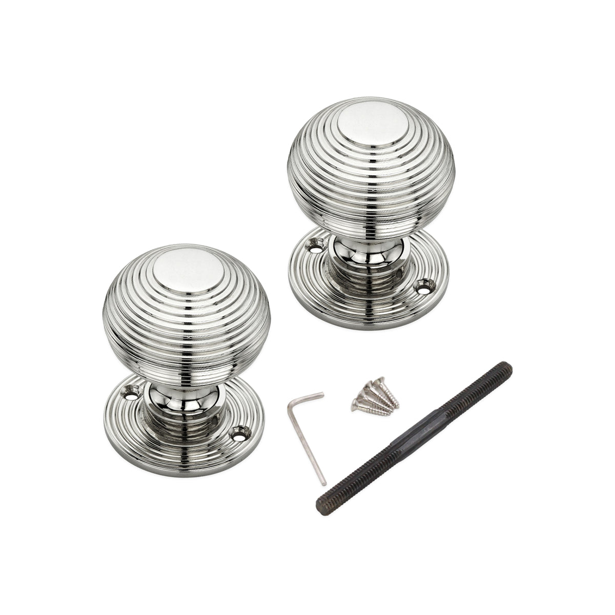 Beehive 50mm Rim/Mortice Door Knob Polished Nickel