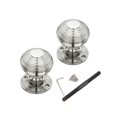 Beehive 50mm Rim/Mortice Door Knob Polished Nickel