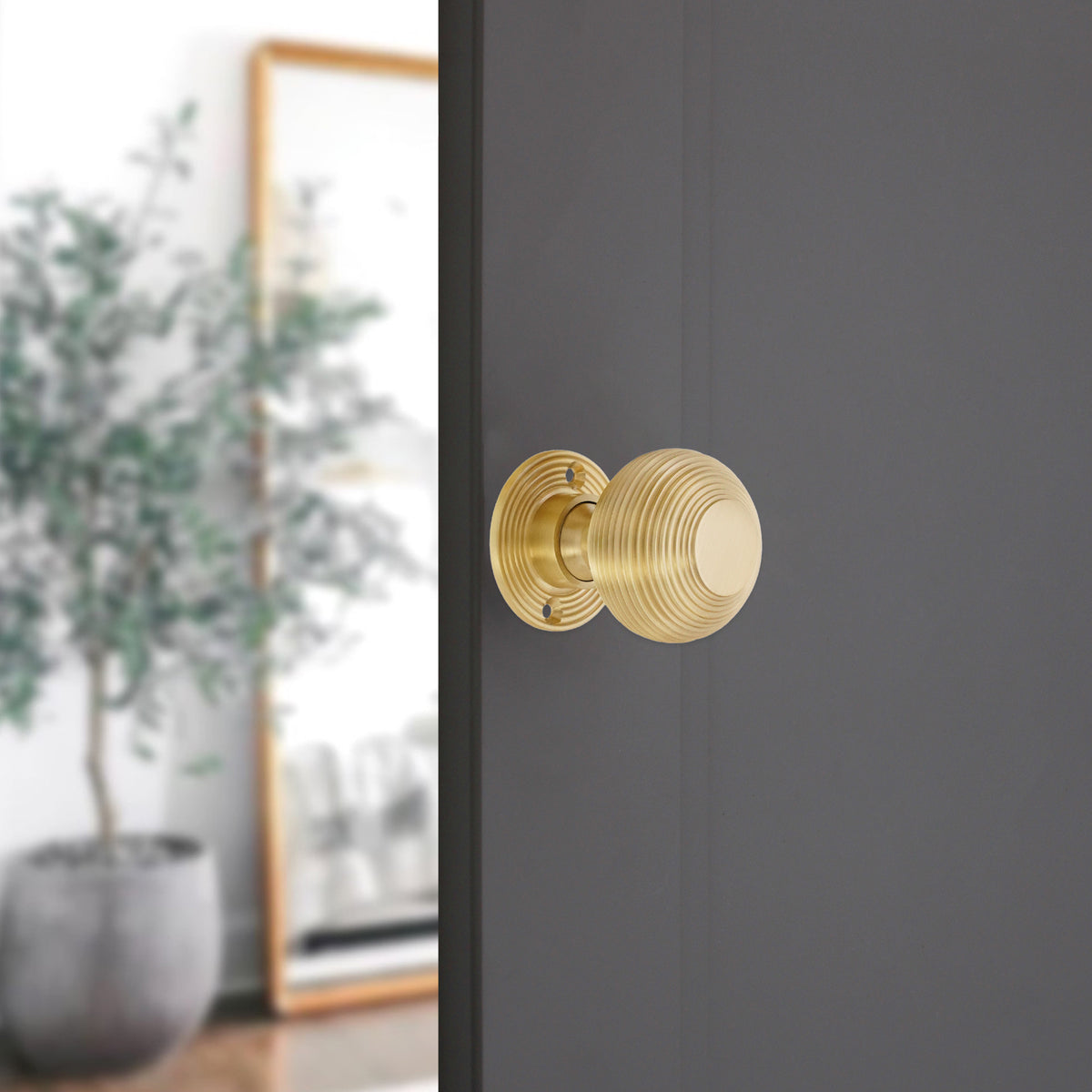 Beehive 50mm Mortice/Rim Door Knob Satin Brass